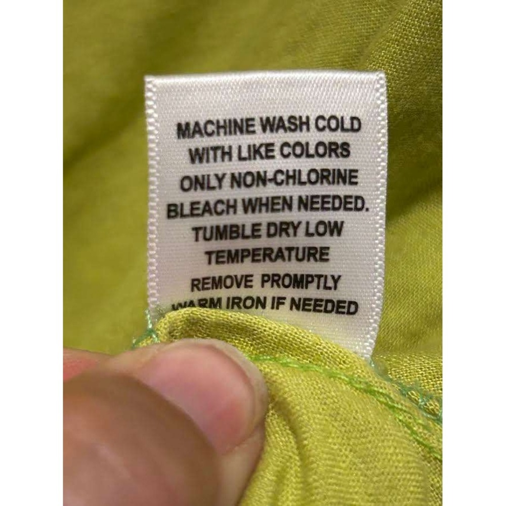 Emily Daniels Chartreuse Green Linen Blend Tie Front Button Top Sz. M Roll Tab - Picture 8 of 9